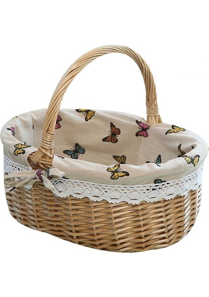 Çift Katlanır Kolları Sepeti ile Piknik Sepeti Doğal Dokuma Woodchip (Color4)