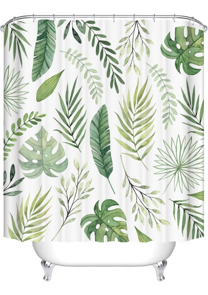 Duş Perdeleri Tropikal Yeşil Bitki Palmiye Yaprak Monstera Banyo Duş Perdesi Kumaş Su Geçirmez Banyo Perdesi (90 * 180 Cm)