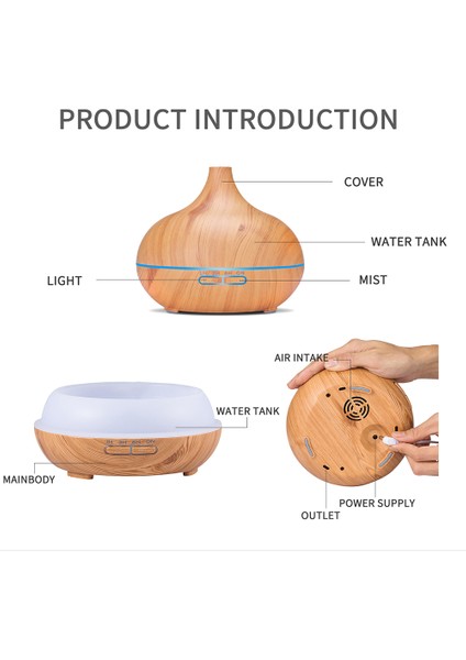 550 ml Yağ Difüzör Ultrasonik Uzaktan Kumanda Ahşap Tahıl Elektrik Aromaterapi Hava Nemlendirici 7 Renkli LED Işıkları Ofis House | Nemlendiriciler fırsatları