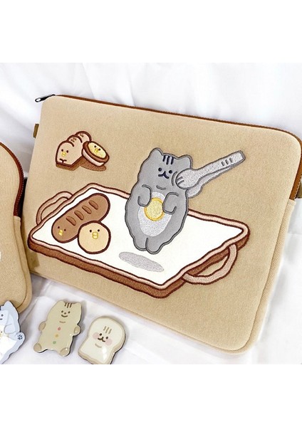Tablet Durumda Laptop Saklama Çantası Mac Ipad Pro Için Karikatür Tost Kedi Kollu Liner Çanta Öğrenci Kızlar Kılıf | Kozmetik Çanta ve davalar fiyatları