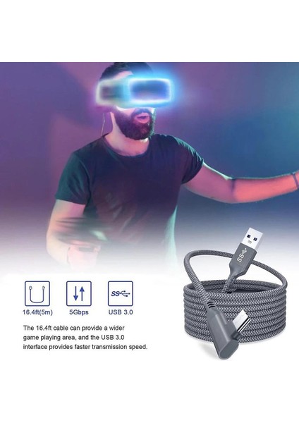 Oculus Quest 2 Link Kablosu 5 M USB 3.0 Quest2 Vr Veri Aktarım Hızlı Ücretler Için Hızlı Şarj Kabloları Vr Kulaklık Aksesuarları (5m) fırsatları