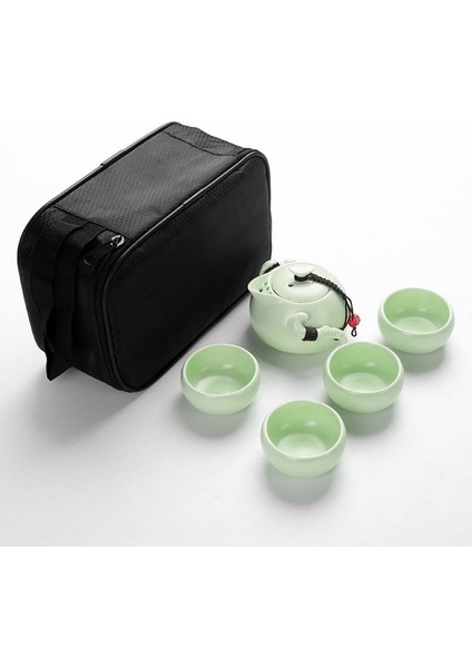 Çay Seti1 Pot 4 Bardak Seyahat Çantası Ding Fırın Çay Setleri Taşınabilir Seyahat Çay Seti Hızlı Fincan Çay Potu Su Isıtıcısı Gaiwan Çay Setleri | Çaydanlıklar (Çay Setleri Yeşil)