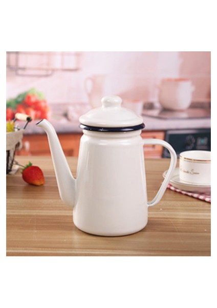 1.1lthickened Emaye Ince Ağız Tencere Damla Cezve Gooseneck Spout Uzun Ağız Kahve Su Isıtıcısı Ev Çay Aracı | Çaydanlıklar (Beyaz) fiyatları