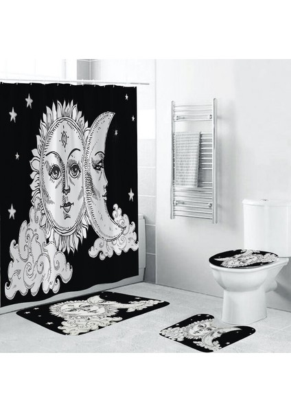 Ay Güneş Tanrısı Desen Duş Perdeleri Set Banyo Mat Seti Tuvalet Kapağı Banyo Aksesuarları Banyo Halı Seti | Banyo Aksesuarları Setleri fiyatları