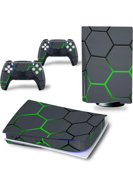 (Siyah Izgara) Ps5 Sticker Vinil Cilt Wrap Playstation 5 Konsol Kontrol Cihazı Çıkartması Kapağı