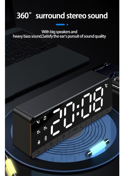 Ayna Çalar Saat Bluetooth Hoparlör Ses Subwoofer Kablosuz Küçük Hoparlör Desteği Bluetooth / Tf Kart / Aux Line Oynatma | Subwoofer (Siyah)