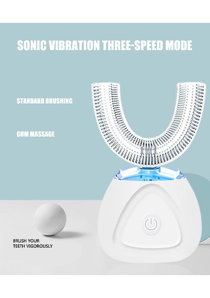 Otomatik Elektrikli Diş Fırçası U Şekilli, Ipx7 Su Geçirmez Beyazlatma Diş Fırçaları (Mavi)