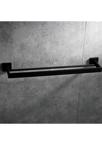 50 cm Banyo Duvara Monte Havlu Asku Sus 304 Paslanmaz Çelik Mat Siyah Çift Havlu Bar Banyo Aksesuarları | Havlu Rafları