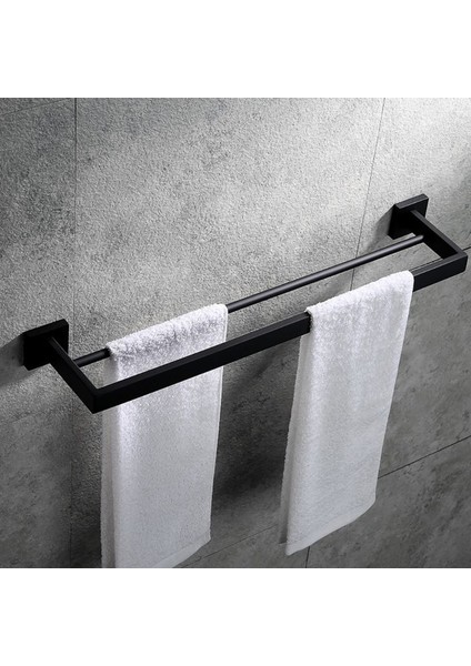 50 cm Banyo Duvara Monte Havlu Asku Sus 304 Paslanmaz Çelik Mat Siyah Çift Havlu Bar Banyo Aksesuarları | Havlu Rafları