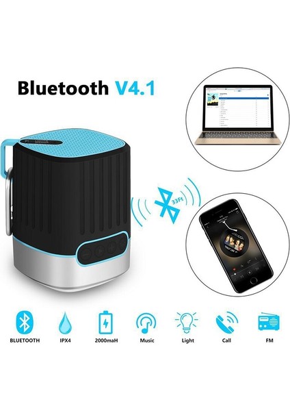 Mini Su Geçirmez Bluetooth Hoparlör Radyo Fm ile Tf Kart LED Işık Torch Promosyon Açık Kablosuz Subwoofer Stereo | Taşınabilir Hoparlörler (Mavi)