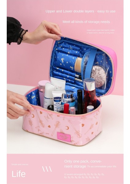 Bayanlar Kozmetik Çantası Pu Deri Taşınabilir Saklama Çantası Organizatör Büyük Kapasiteli Çanta Mücevher Kutusu Sailor Moon | Kozmetik Çanta ve davalar fırsatları