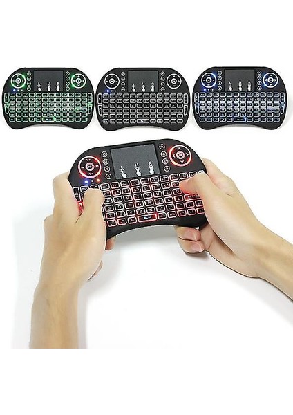 I8 Kablosuz Üç Renkli Back Aydınlatmalı 2.4ghz Touchpad Klavye Hava Fare Tv Kutusu Mini Pc