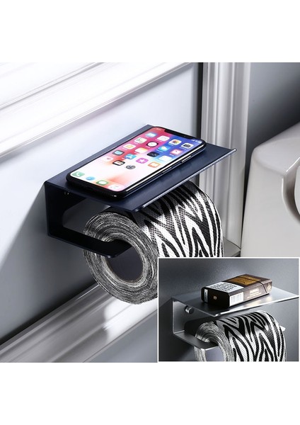 Tuvalet Kağıdı Tutucu Cep Telefonu Tutucu Sıhhi Kağıt Rulo Tutucu Kağıt Doku Tutucu Banyo Çok Fonksiyonlu Raflar | Kağıt Tutucular (Siyah)