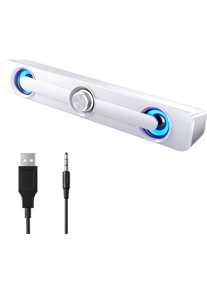 V111 3.5mm Kablolu Stereo Subwoofer Bilgisayar Hoparlör 3 W USB Powered Masaüstü Soundbar Bilgisayar Tv Için 3D Stereo Ses Kutusu Mp3 | Taşınabilir Hoparlörler (Beyaz)