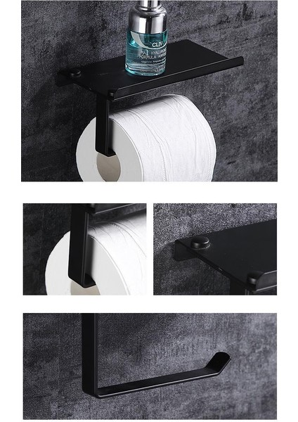 Paslanmaz Çelik Tuvalet Kağıdı Tutucular ile Telefon Havlu Tutucu Tuvalet Rulo Tutucu Banyo Ekipmanları Banyo Aksesuarları | Kağıt Tutucular (Siyah) modelleri