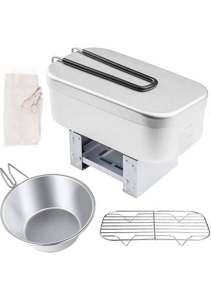 Mini Katlanır Kamp Soba Öğle Yemeği Kutusu Buğulama Raf Kase Combo Piknik Kamp Yürüyüş Balıkçılık Için Set | Açık Hava Tabloları(Yurt Dışından)