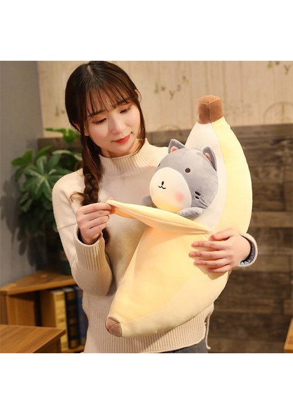 60 cm Sevimli Karikatür Hayvanlar Muz Peluş Oyuncak Yumuşak Meyve Plushie Yastık Süper Yumuşak Çocuk Oyuncak Bebek Bebek Doğum Günü Hediyesi | Doldurulmuş ve peluş Hayvanlar (Kedi)(Yurt Dışından)