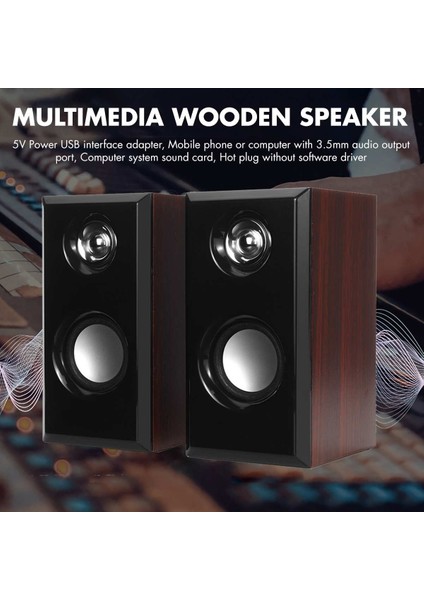 Kablolu Hoparlörler Bilgisayar Ahşap Subwoofer Hoparlörler 3.5mm Bas Stereo ile Pc Masaüstü Dizüstü Dizüstü Müzik Çalar | Taşınabilir Hoparlörler (Maun)