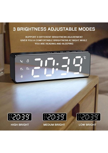 Akıllı Kablosuz Bluetooth Hoparlör Başucu Çalar Saat Stereo Subwoofer ile Sıcaklık Monitörü Dim Ekran | Taşınabilir Hoparlörler (Siyah)