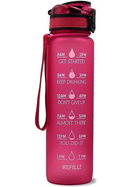Zaman Işaretleyici Bpa Ücretsiz ve ile 1l Spor Su Şişesikaçak Geçirmez Taşınabilir Yeniden Kullanılabilir Içme Su Isıtıcısı Fitness Spor Su Kabı (Kırmızı)