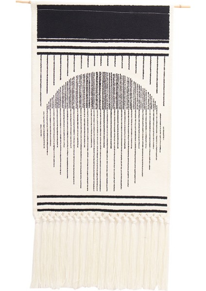 Nordic Stil Ev Boho Dekor Pamuk Püskül El Yapımı Dokuma Duvar Asılı Goblen Renkli Baskı El Düğümlü Duvar Dekorasyon | Dekoratif Gobiyeller (Siyah)