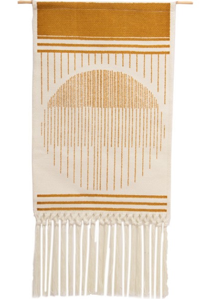 Nordic Stil Ev Boho Dekor Pamuk Püskül El Yapımı Dokuma Duvar Asılı Goblen Renkli Baskı El Düğümlü Duvar Dekorasyon | Dekoratif Gobiyeller (Sarı)