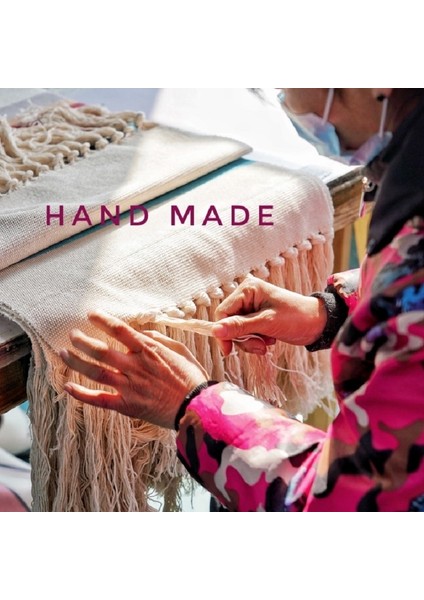 Nordic Stil Ev Boho Dekor Pamuk Püskül El Yapımı Dokuma Duvar Asılı Goblen Renkli Baskı El Düğümlü Duvar Dekorasyon | Dekoratif Gobiyeller (Sarı)