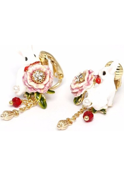 Gül Beyaz Kar Serisi Sevimli Tavşan Elmas Çiçek Küpe 925 Gümüş Iğne Kırsal Tarzı Ayarlanabilir Kulak Klip Küpe | Küpe (Saplama)(Yurt Dışından) fırsatları