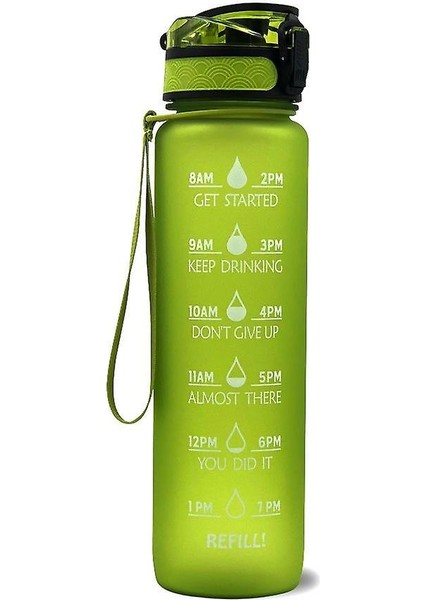 Zaman Işaretleyici Bpa Ücretsiz ve ile 1l Spor Su Şişesikaçak Geçirmez Taşınabilir Yeniden Kullanılabilir Içilebilir Su Isıtıcısı Fitness Spor Su Sürahisi (Yeşil)