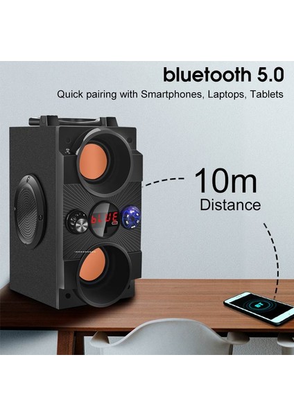 8d Surround Ses Bluetooth Hoparlör Taşınabilir Karaoke Partisi Hoparlör Sistemi Kablosuz Subwoofer Destek USB / Tf Kart / Aux / Fm | Taşınabilir Hoparlörler (Siyah) fiyatları