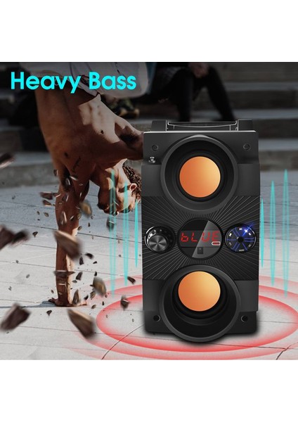 8d Surround Ses Bluetooth Hoparlör Taşınabilir Karaoke Partisi Hoparlör Sistemi Kablosuz Subwoofer Destek USB / Tf Kart / Aux / Fm | Taşınabilir Hoparlörler (Siyah) fırsatları