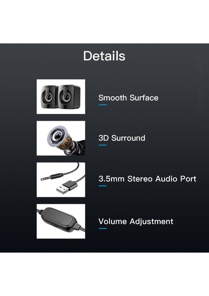 Mini Bilgisayar Hoparlörü USB Kablolu Hoparlörler 3D Stereo Ses Surround Hoparlör Pc Dizüstü Dizüstü Bilgisayar Için Bluetooth Hoparlörler | Bilgisayar Hoparlörleri (Siyah)