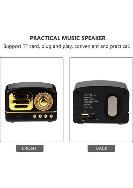 Retro Bluetooth Kablosuz Mini Taşınabilir Hoparlör Stereo Surround Subwoofer Destek Tf Kart Fm USB Aux Andrıod / iPhone | Taşınabilir Hoparlörler (Siyah)(Yurt Dışından)
