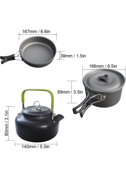 Ultra Işık Alüminyum Alaşım Kamp Tencere Eşyaları Açık Pişirme Çaydanlık Piknik Sofra Kettle Pot Kızartma Tava 3 Adet / Takım | Açık Hava Tablosu(Yurt Dışından) modelleri