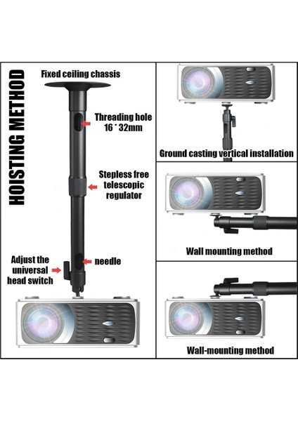 Evrensel Alüminyum Alaşımlı Ev LCD Projektör Tavan Duvarı Dağı Braketi Projeksiyon Aksesuar | Projektör Braketleri
