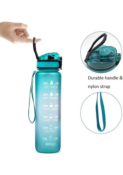 Zaman Işaretleyici Bpa Ücretsiz ve ile 1l Spor Su Şişesikaçak Geçirmez Taşınabilir Yeniden Kullanılabilir Içilebilir Su Isıtıcısı Fitness Spor Su Sürahi (Yeşil Beyaz)(Yurt Dışından)