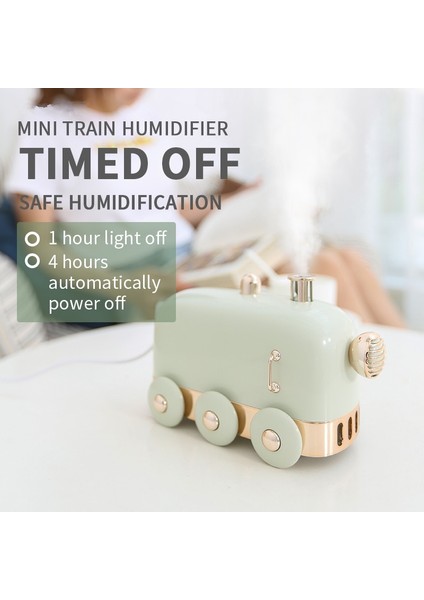 300 ml Ultrasonik Nemlendirici Retro Mini Tren USB Aroma Hava Difüzör Uçucu Yağ Mist Maker Renkli LED Işık ile Sisleyici | Nemlendiriciler (Yeşil)