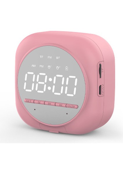 Dijital Çalar Saat Taşınabilir Bluetooth Hoparlör LED Ayna Gece Lambası Hoparlör Mp3 Çalar Desteği Tf Kart Subwoofer Hoparlör | Taşınabilir Hoparlörler (Pembe)