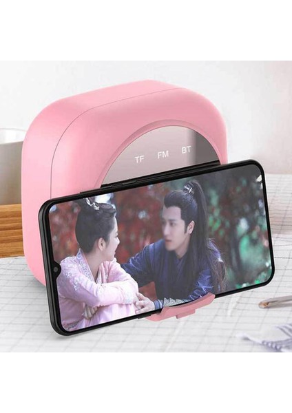 Dijital Çalar Saat Taşınabilir Bluetooth Hoparlör LED Ayna Gece Lambası Hoparlör Mp3 Çalar Desteği Tf Kart Subwoofer Hoparlör | Taşınabilir Hoparlörler (Pembe)