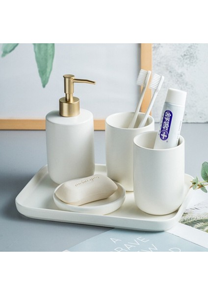 5 Adet / Takım Banyo Yıkama Seti Seramik Basit Siyah Diş Fırçası Tutucu Losyon Şişe Sabunluk Çanak Seti Banyo Aksesuarları | Banyo Aksesuarları Setleri (Beyaz) fırsatları