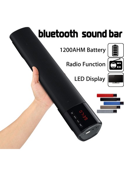 Taşınabilir LED Bluetooth Hoparlör Tf Fm USB Saat Pc Bilgisayar Tv Telefonu Için Kablosuz 3D Subwoofer Sütun Home | Taşınabilir Hoparlörler (Siyah)