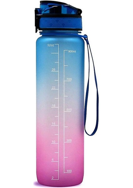 Zaman Işaretleyici Bpa Ücretsiz ve ile 1l Spor Su Şişesikaçak Geçirmez Taşınabilir Yeniden Kullanılabilir Içme Su Isıtıcısı Fitness Spor Su Kabı (Mavi Pembe)