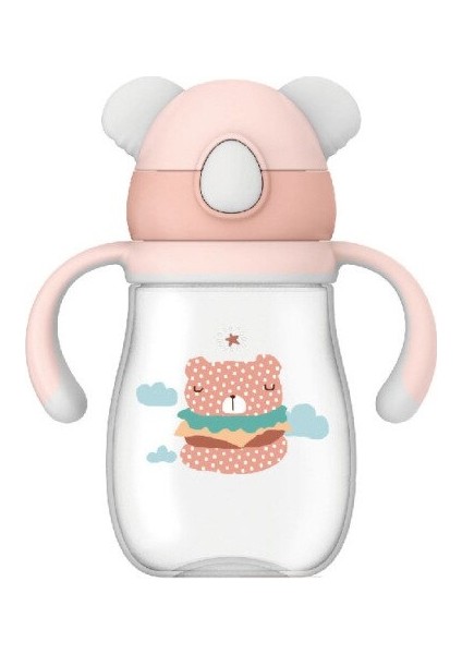 Karikatür Bebek Sippy Kupası Açık Kemer Tritan Kupası Çocuk Su Kupası ile Saman Bebek Su Şişesi | Kupalar (Pembe)