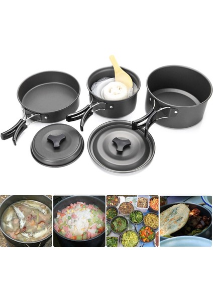 Açık Kamp Tencere Kiti Piknik Seyahat Barbekü Yapışmazlık Tencere Fry Pan Kaşık Sofra Araçları 2 3 Kişilik Sofra Takımları | Açık Hava Tabloları modelleri
