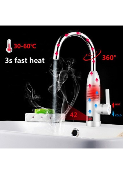 Küçük LCD Ekran Anında Sıcak Su Dokunun Dijital Elektrikli Musluk 3000 W Tankless Anında Sıcak Su Isıtıcı Mutfak Musluk |
