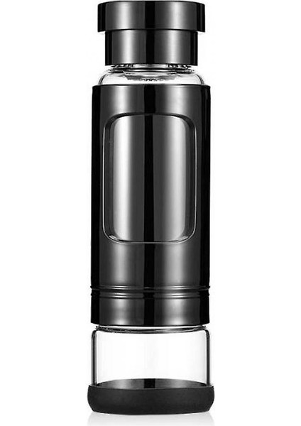 Taşınabilir Çay Tumbler Su Şişesi Çıkarılabilir Çay / Meyve Demlik ve Çay Saklama Bölmesi (Siyah) ile 400 ml
