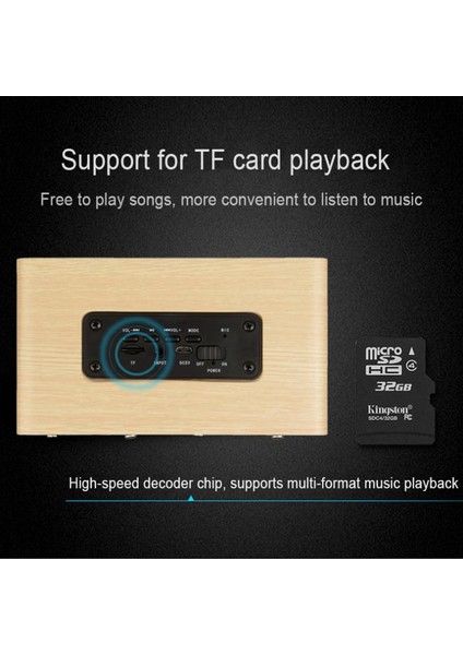 Çift Horn Ahşap 4.2 Bluetooth Hoparlör Aux Ses Oynatma ve Mobil Telefon / Pc Için Mikro USB Arabirimi | Subwoofer (Kayısı Ahşap Tahıl)
