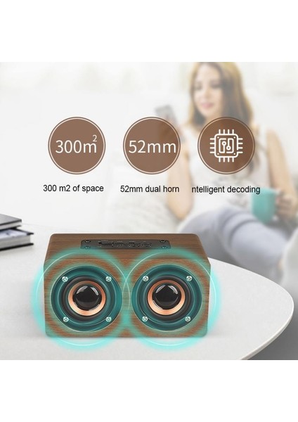 Çift Horn Ahşap 4.2 Bluetooth Hoparlör Aux Ses Oynatma ve Mobil Telefon / Pc Için Mikro USB Arabirimi | Subwoofer (Kayısı Ahşap Tahıl)
