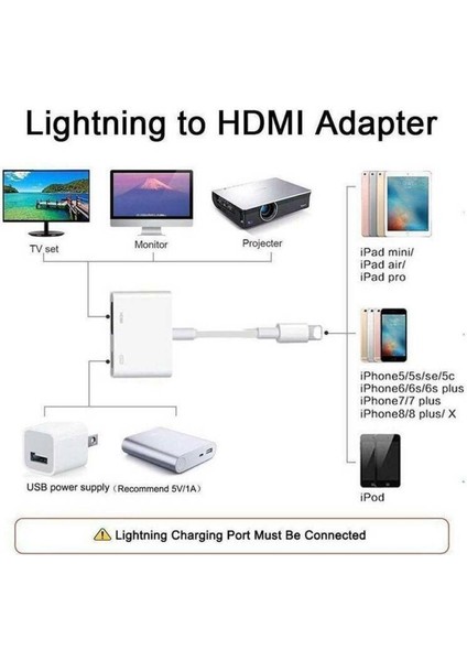 Apple iPhone iPad 5 6 7 8 Artı x Yıldırım HDMI Dijital Av Adaptörü Kablosu