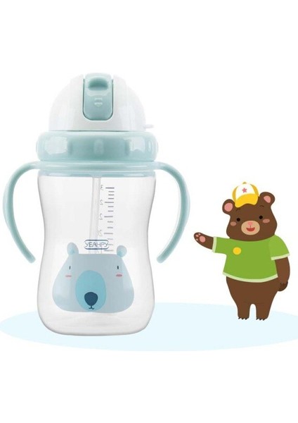 Karikatür Bebek Besleme Şişe Tritan Bebek Drinker Sippy Eğitim Kupası Çocuk Kupa Bebek Süt Su Şişesi Saman Içme Öğrenmek | Bardaklar (Mavi)